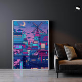 Cyberpunk Village Wall Art