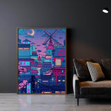 Cyberpunk Village Wall Art
